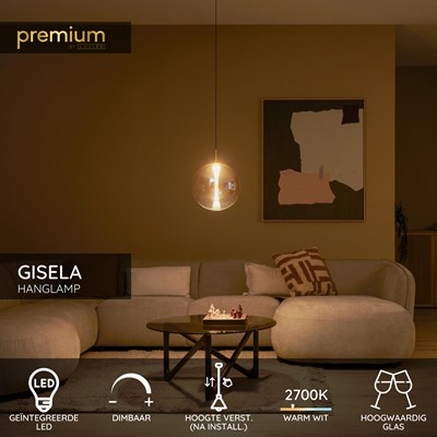 Lucide GISELA - Hanglamp - Ø 30 cm - LED Dimb. - 1x9,4W 2700K - Amber - Premium